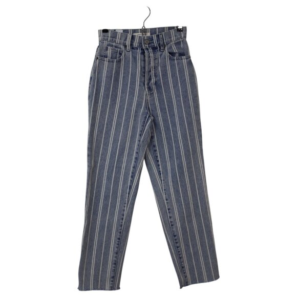 PacSun Jeans Womens 23 Blue White Striped Denim Frayed Hem Straight Button-Fly - Picture 1 of 5